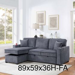 $380 sectional couch pull out bed with storage plus USB cup holder