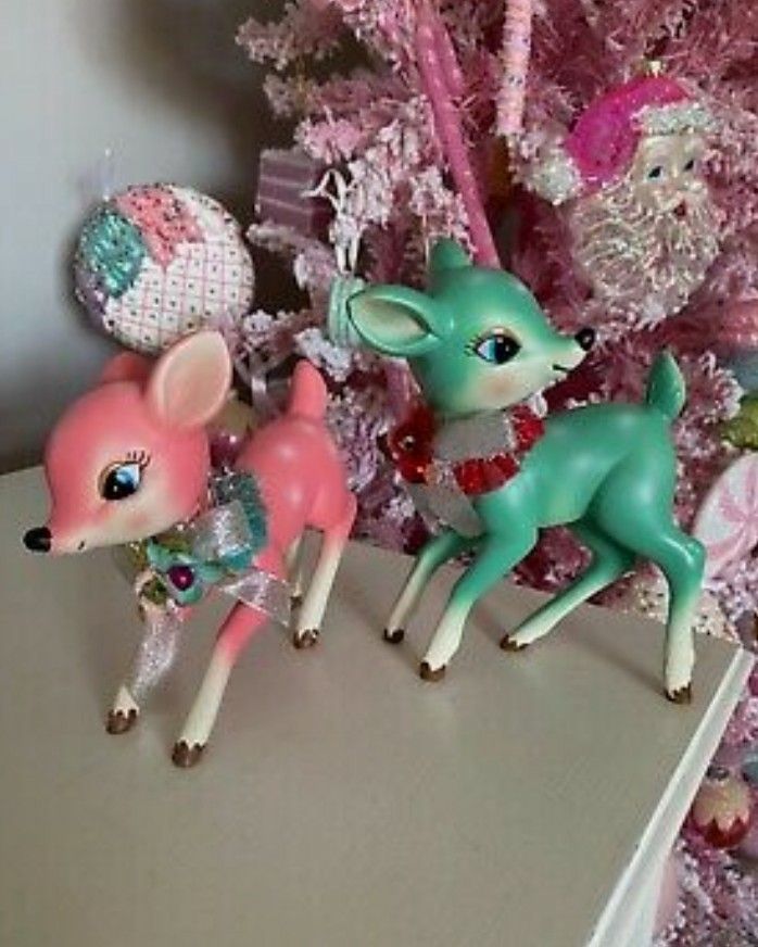 Retro Turquoise/Pink Christmas Deer Figurine Vintage Reindeer Hobby Lobby