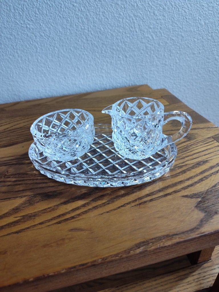 $25 - Vintage Miniature Crystal Sugar, Creamer And Tray