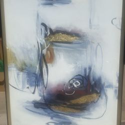 Large Abstract Canvas Art with Gold Leaf Accents - Framed 38”x48”