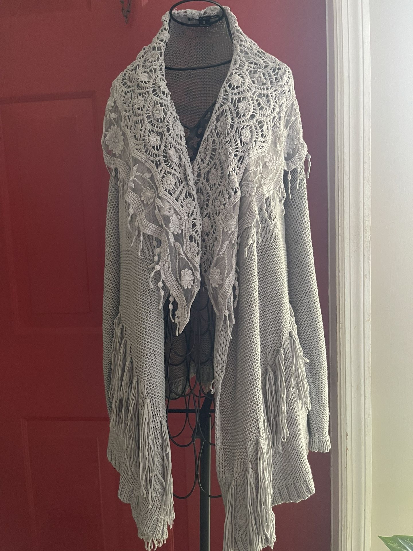 Grey Sweater With Lace & Crochet