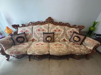 Ornate Carved Wood Baroque Style Sofa