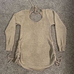 12th Tribe open back sweater mini dress.  Beige /sand color.  Knit.  Small / Medium Long sleeve