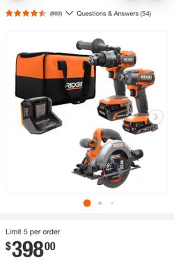 RIDGID 18V Brushless Cordless 2-Tool Combo Kit w/ (2) Batteries, Charger, Bag & Subcompact Brushless 6-1/2 in Circular Saw