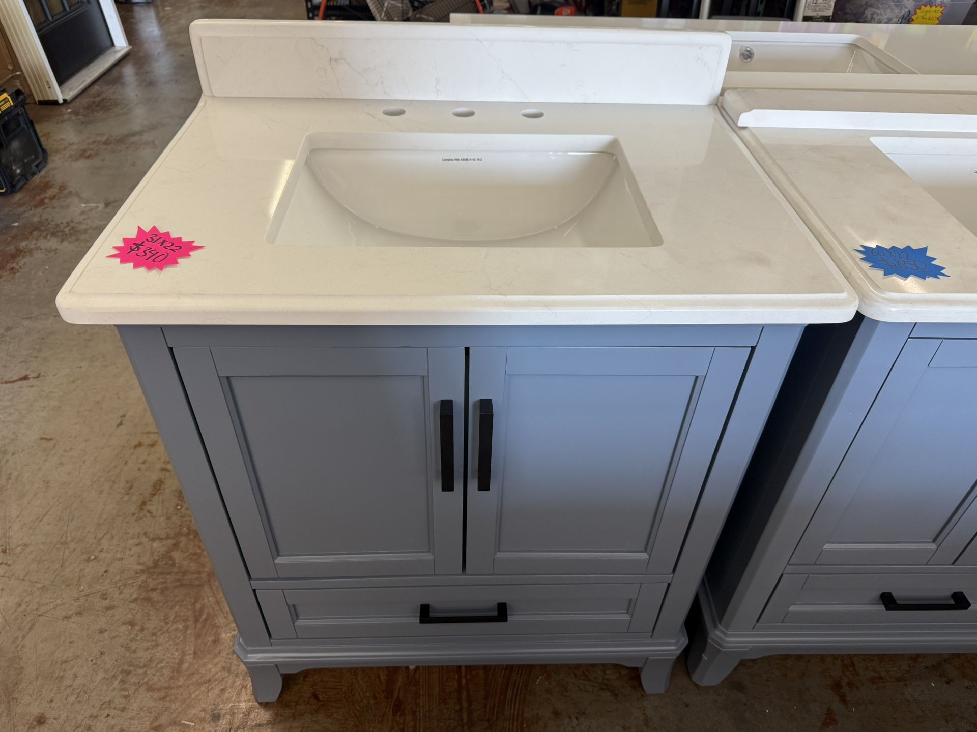 Rawsonville 31 in. Single Sink Freestanding Steel Blue Bath Vanity with White Quartz Top and Backsplash Assembled