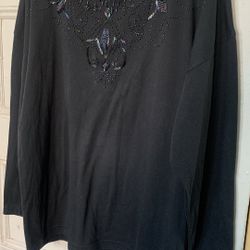 Elegant women Long Sleeve Hand Embroidery Black Beads 