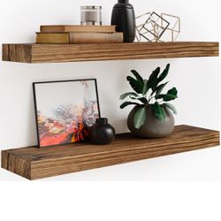 Imperative Décor Floating Shelves Rustic Wood Wall Shelf | Set of 2 (Dark Walnut,