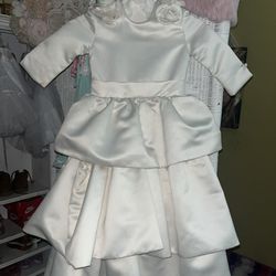 Custom Made Cream Silk Ruffle Flower Girl Dress