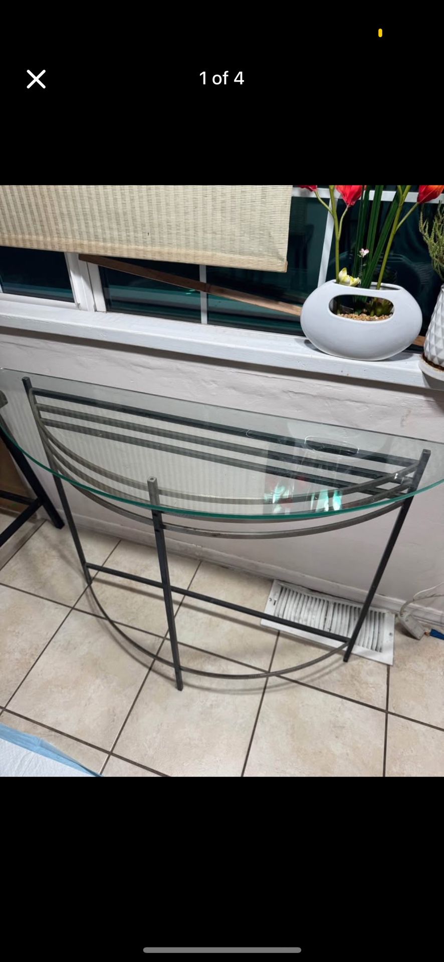 Metal Demilune Glass Console Table