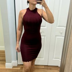 Burgundy Sleeveless Knit Bodycon Dress