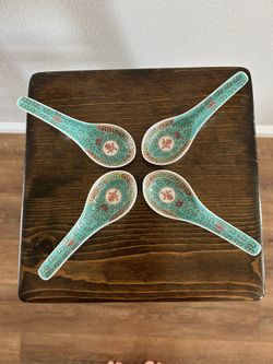 Set of Four Chinese Ceramic Soup Spoons