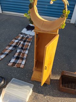 Vintage Wood Cabinet with Crescent Mirror