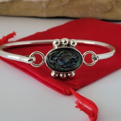 ❤️925 Precious Sterling Silver Paua Shell Bangle Design Bracelet!/ Pulsera de Plata Esterlina con Concha de Abulón! 👌🎁Post Tags: Pulsera de Plata