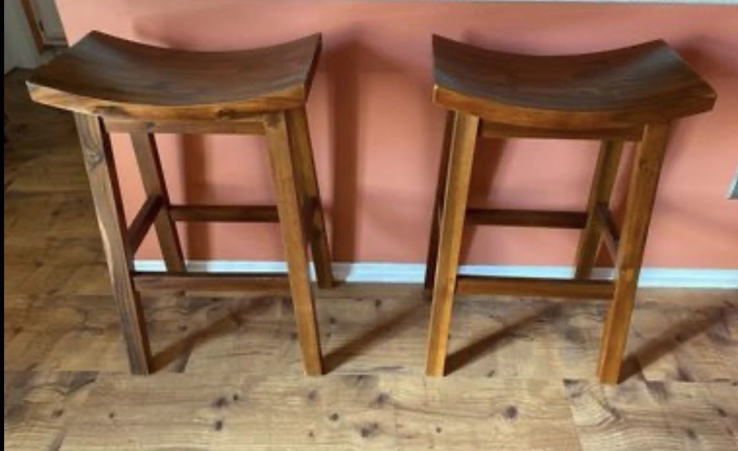 2 Wood Bar Stools 20”x 12”x 29.5”tall