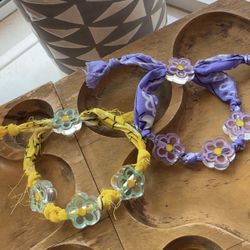 Bandana Flowers Bracelets Set Of 2 Purple Yellow 
