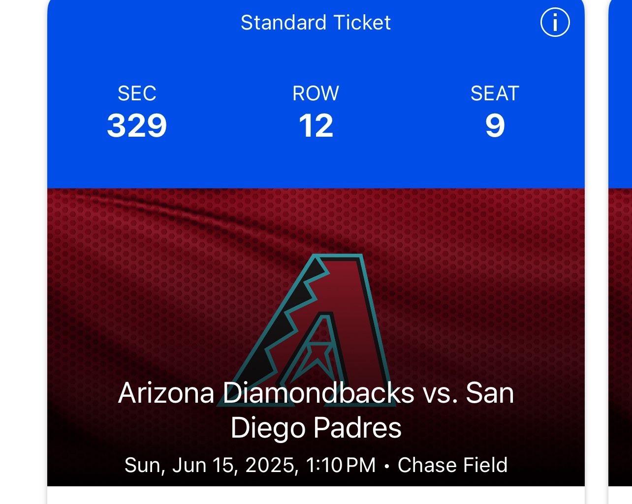 3 DIAMONDBACKS TIX FATHERS DAY GAME