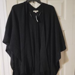 LOFT black ribbed sweater, OS Shawl NWT
