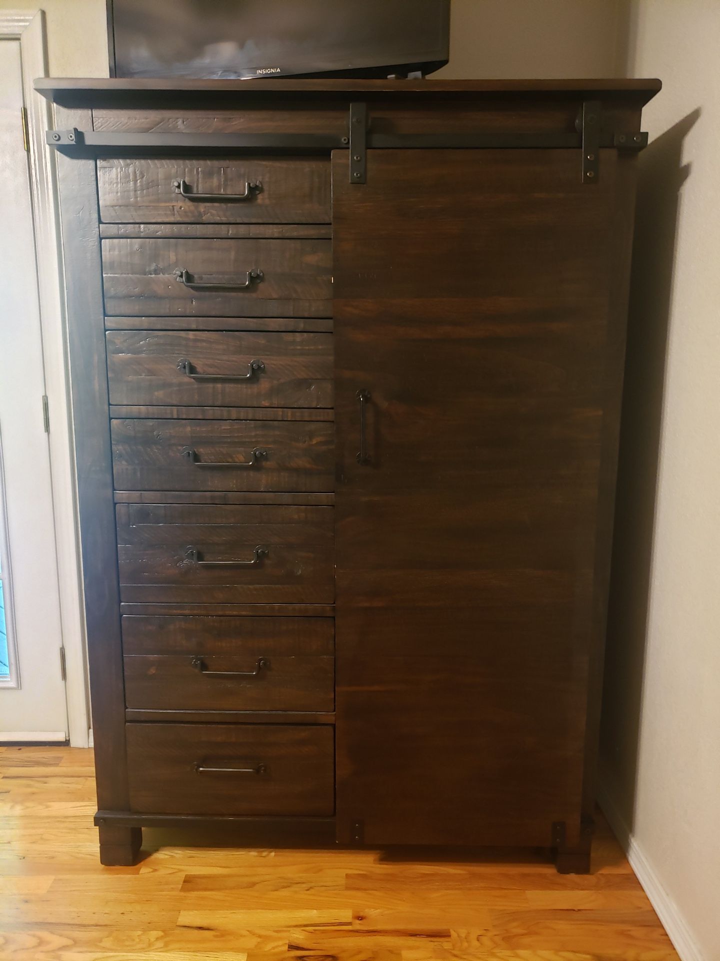 Tall Wood Dresser with Sliding Door