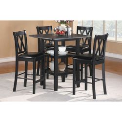 Brand new black counter high dining table (39x39x36H) + 4 black faux leather chairs