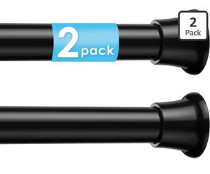 2Pcs Tension Curtain Rod 31 To 76 Inch Black Shower Curtain Rod No Drilling Adjustable Spring Loaded Curtain Rods 7/8"Diameter Shower Rods For Bathroo