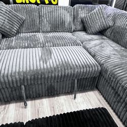 New 🔥 Modern L-Shape Style Premium Grey Sectional w/ Pullout Bed – Finance Today for As Low As $99💥