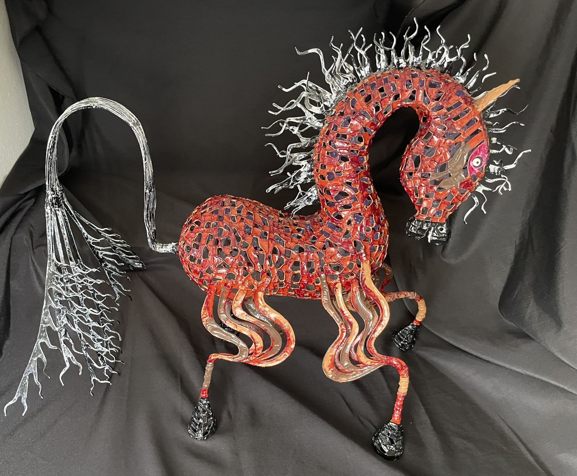 Saulo Moreno Hernández, Legendary Mexican Folk Artist, Large Metal and Enamel Horse Sculpture