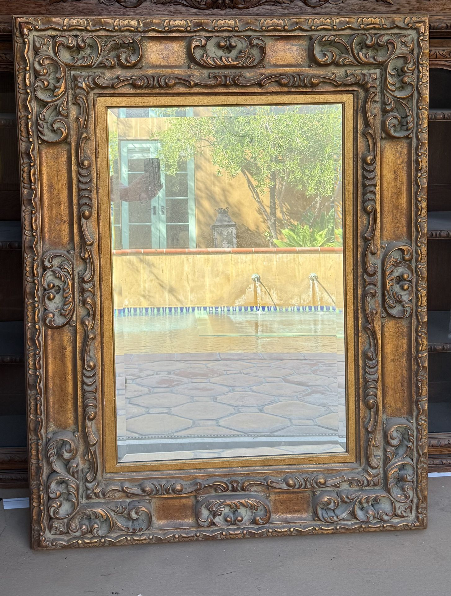 Antique  Carved Wood Mirror 