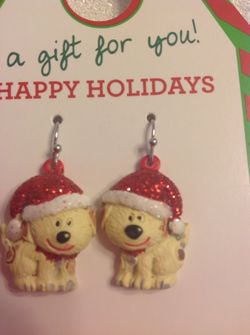 Santa clause dog earrings