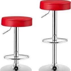 New Bar Stools Set of 2 Modern Swivel Backless Round Barstool PU Leather Armless bar Chair