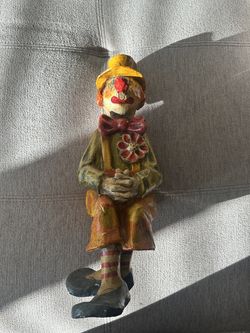 Vintage Handmade Paper Mache Clown Statue Figurine Folk Art Signed Mexico