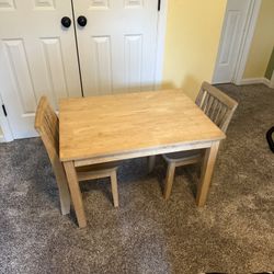 Solid Wood Kids Small Table And 2 Chairs