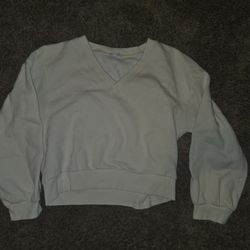 Beyond Yoga Cream V-Neck Cropped Top Sweater Size Large