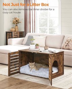 Cat Litter Box Enclosure, 2 Shutter Doors, 80 x 53 x 50 cm Litter Box Furniture Hidden with Removable Divider, Indoor Cat House, End Table, Tan and Bl