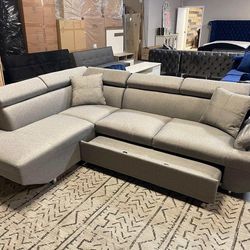 Jemima Gray Fabric Sectional Sofa w/Sleeper  