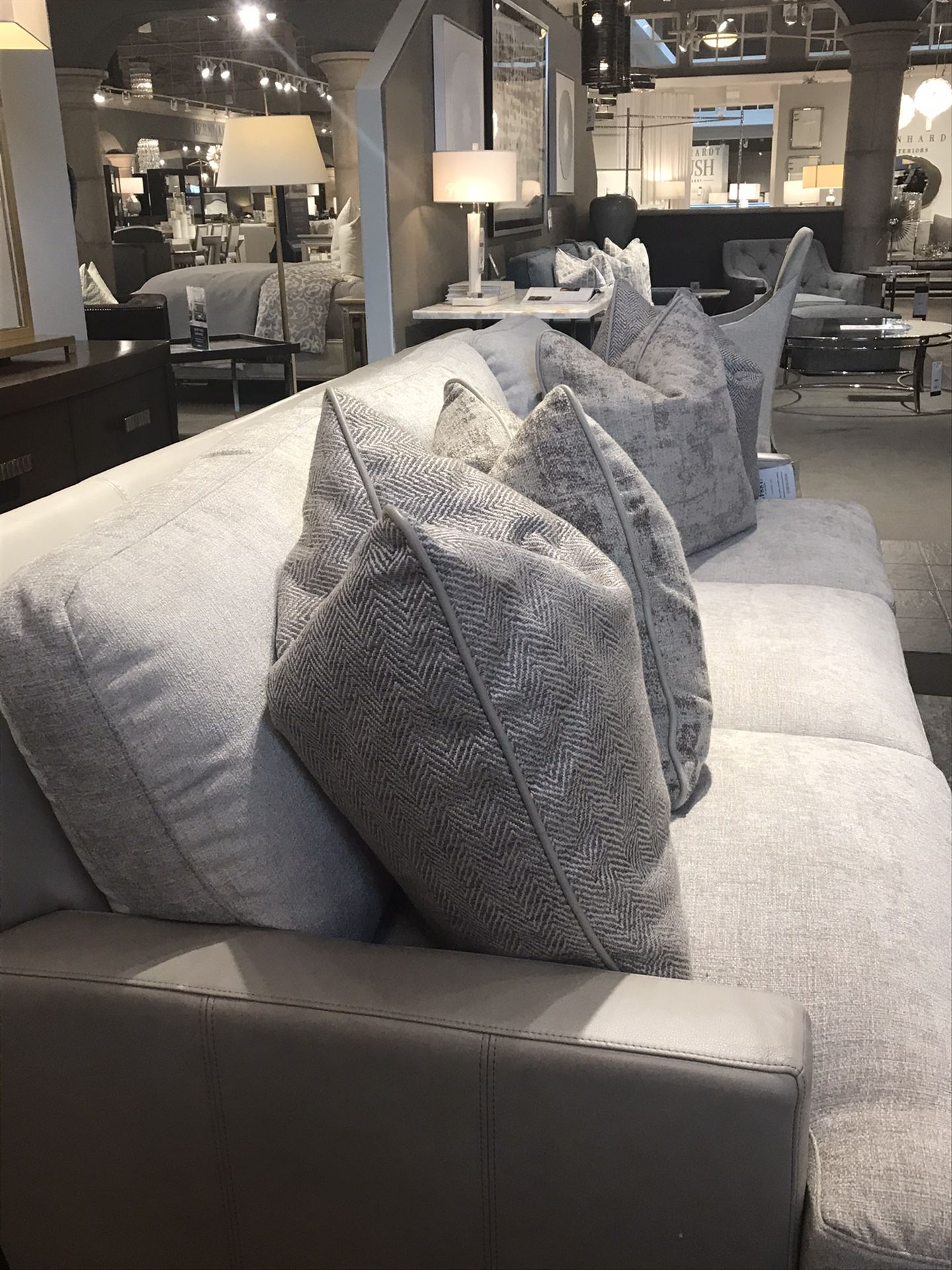 Beautiful Ivory leather and fabric sofa