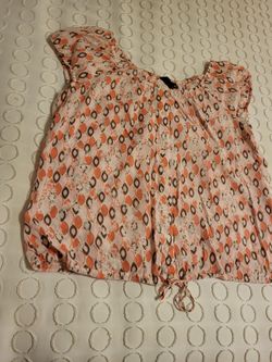 Women XL Sonoma peach print short sleeve blouse Lot 174