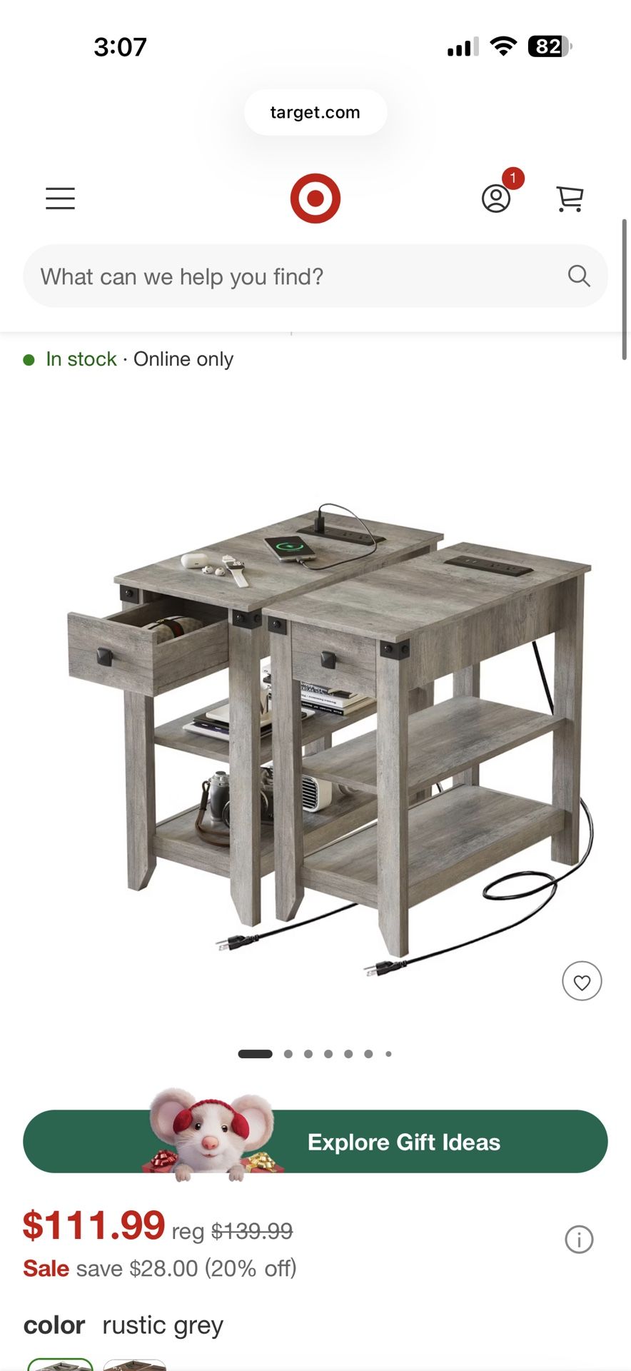 Set of 2 End Tables, Narrow Side Table with Charging Station, Nightstand