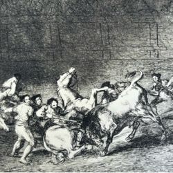 PICADORS, BULL Original Vintage Fine Art GOYA Spain Print 1960’s Printed Antique Collectible Spanish Bullfighting Historic Fighting Ring Francisco