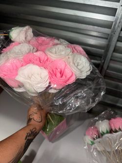 Pink and White Glitter Foam Rose Bouquet