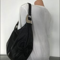 New With Tags Black Eco Leather Bag Shopper Tote With Silver Hardware