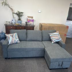 Grey Microfiber Sectional Sleeper Sofa And Ottoman