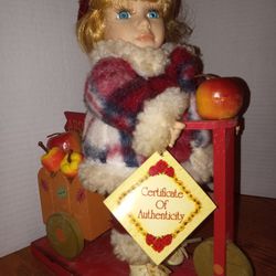Vintage Limited Edition Bisque Porcelain Apple Cart ( L1970s E 1980 )Doll