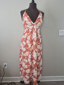 NWT Lulus Summer Orange Floral Print Halter Midi Dress Size: Medium