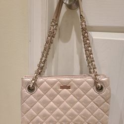 Kate Spade Chain Purse Beige Quilted Leather Zip Closure