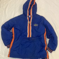 VTG 90s NCAA FLORIDA GATORS STARTER HOODED PULLOVER PUFFER JACKET SIZE L