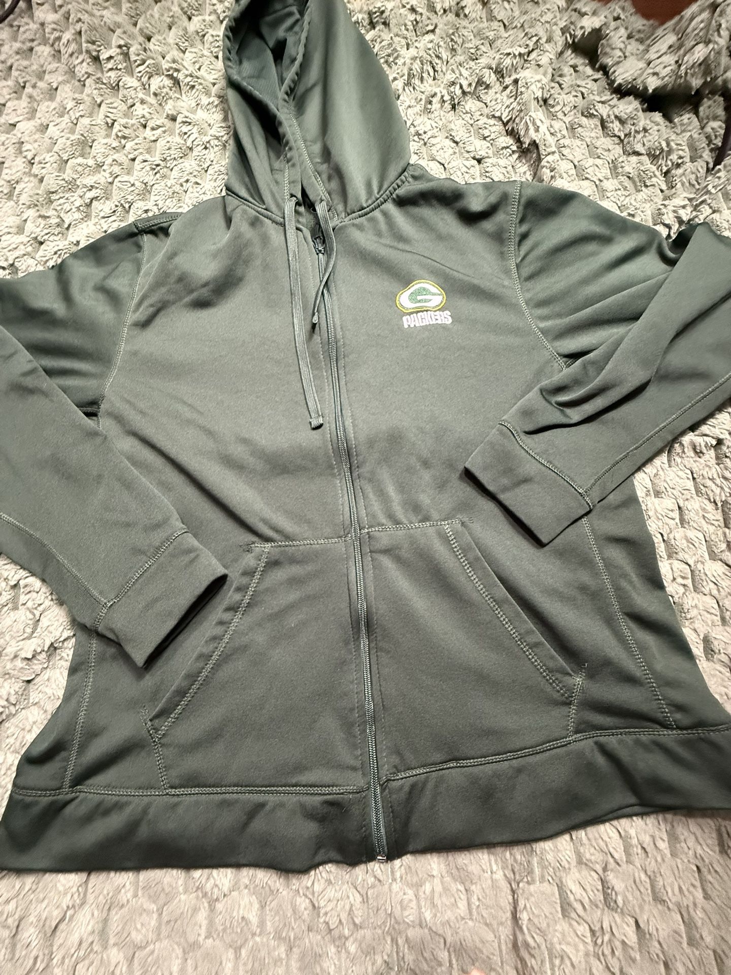Green Bay Packers Hoodie Mens large grenn Zip Pullover Embroidered Sweatshirt