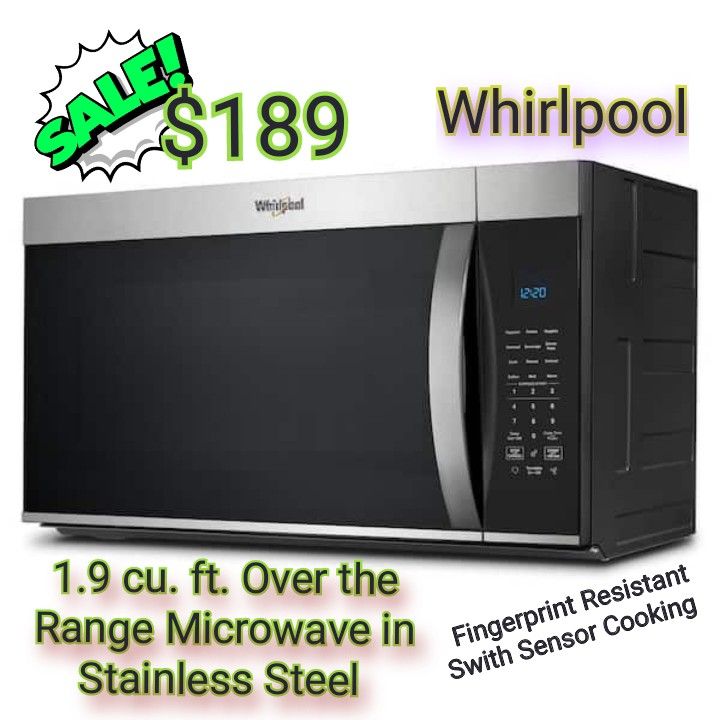 Whirlpool
1.9 cu. ft. Over the Range Microwave in Fingerprint Resistant Stainless Steel with Sensor Cooking