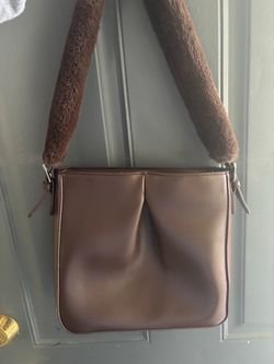 MMS Brown Fuzzy Strap Bag
