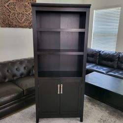 5-Shelf Bookcase with Doors - Black