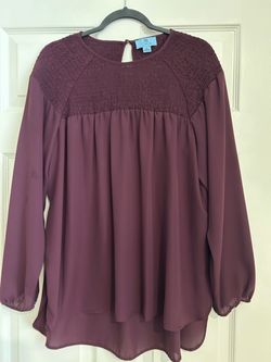 CeCe Burgundy Smocked Yoke Blouse